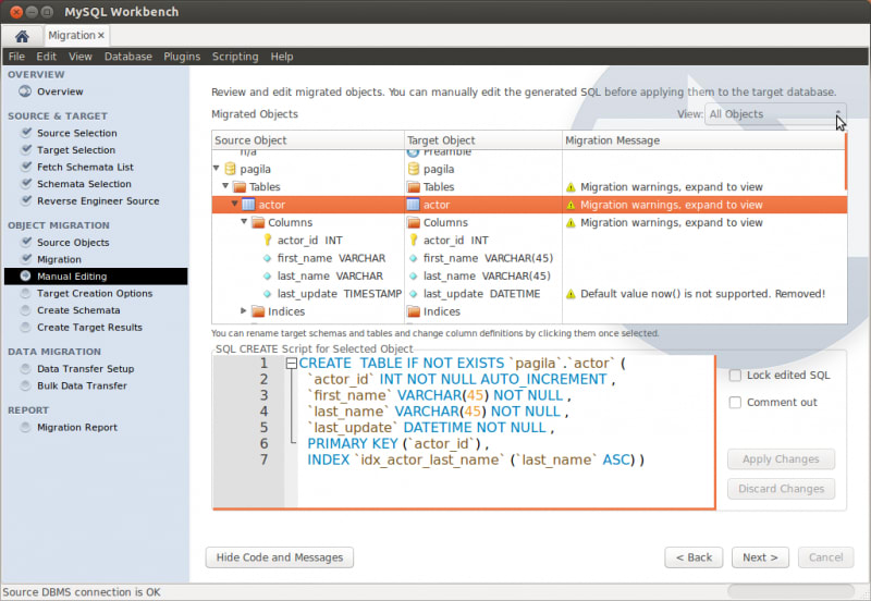 Segment MySQL - Code and Migration Messages